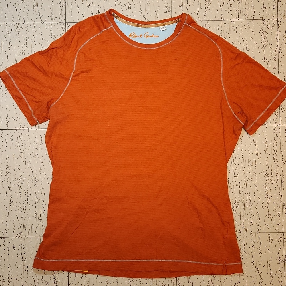 Robert Graham Orange Pin Stripe Cotton Blend T-Shirt